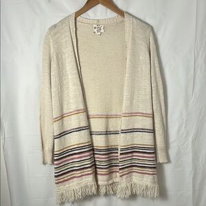 Hippie Rose Cream Cardigan with Fringe Details women size small boho chic warm